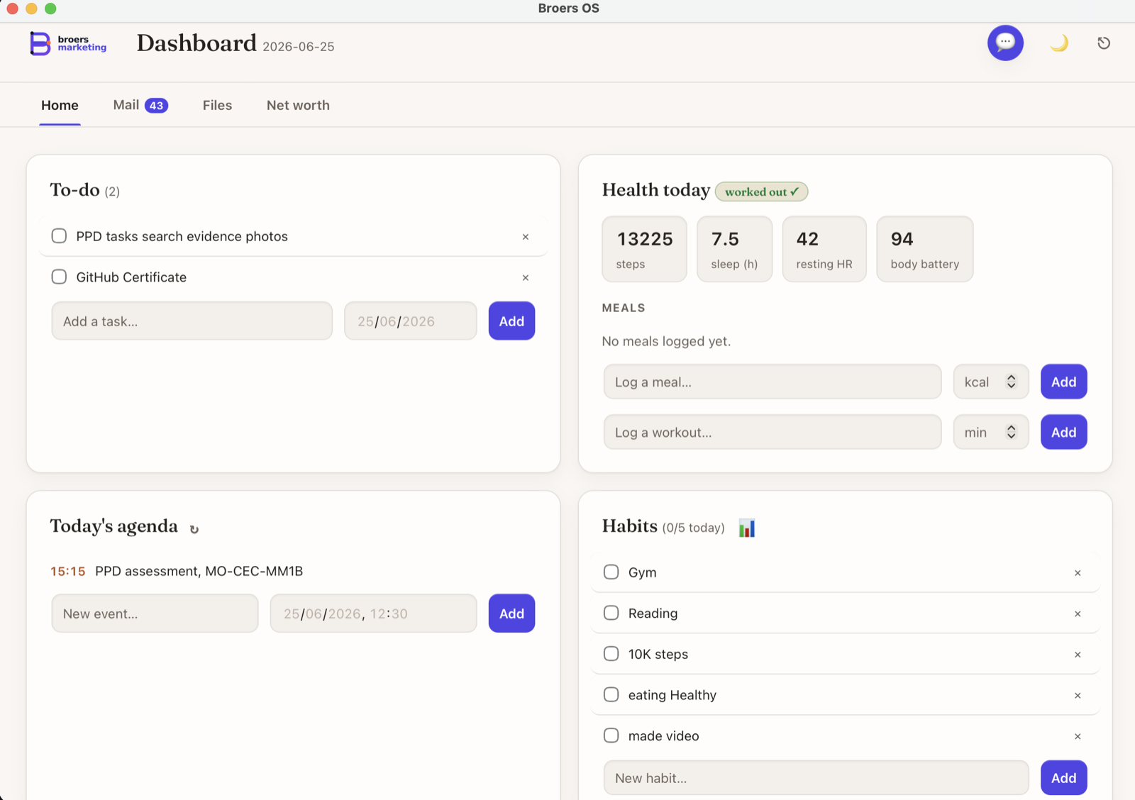 Dashboard of the personal operating system I built